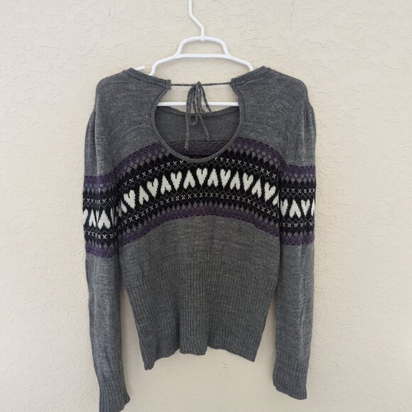 Vintage Wet Seal Sweater Hearts Open Back Keyhole Y2K Size XL - Picture 4 of 5